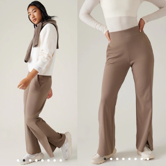 Athleta Pants - Athleta Venice Flare Pant Pyrite Tan Taupe Slit Ankle Size XL